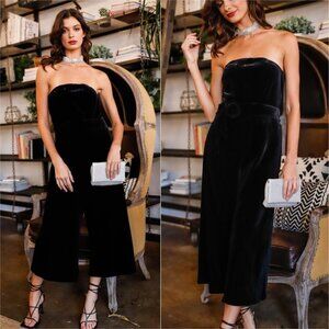 BOHO black Strapless Front Buckle Belt Jumpsuit